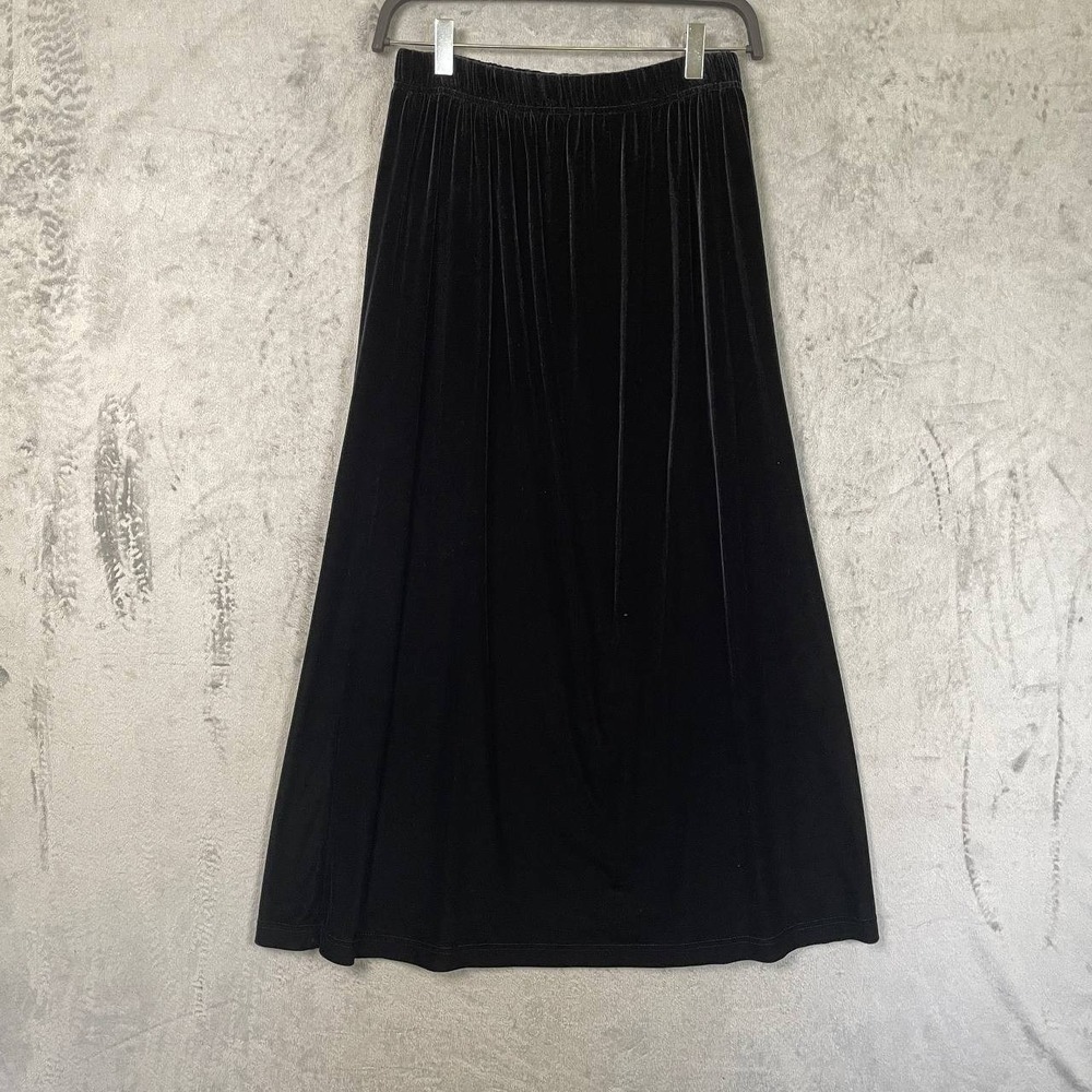 Black Velvet Maxi Skirt Stretch Waist Elastic Pull On Size M
